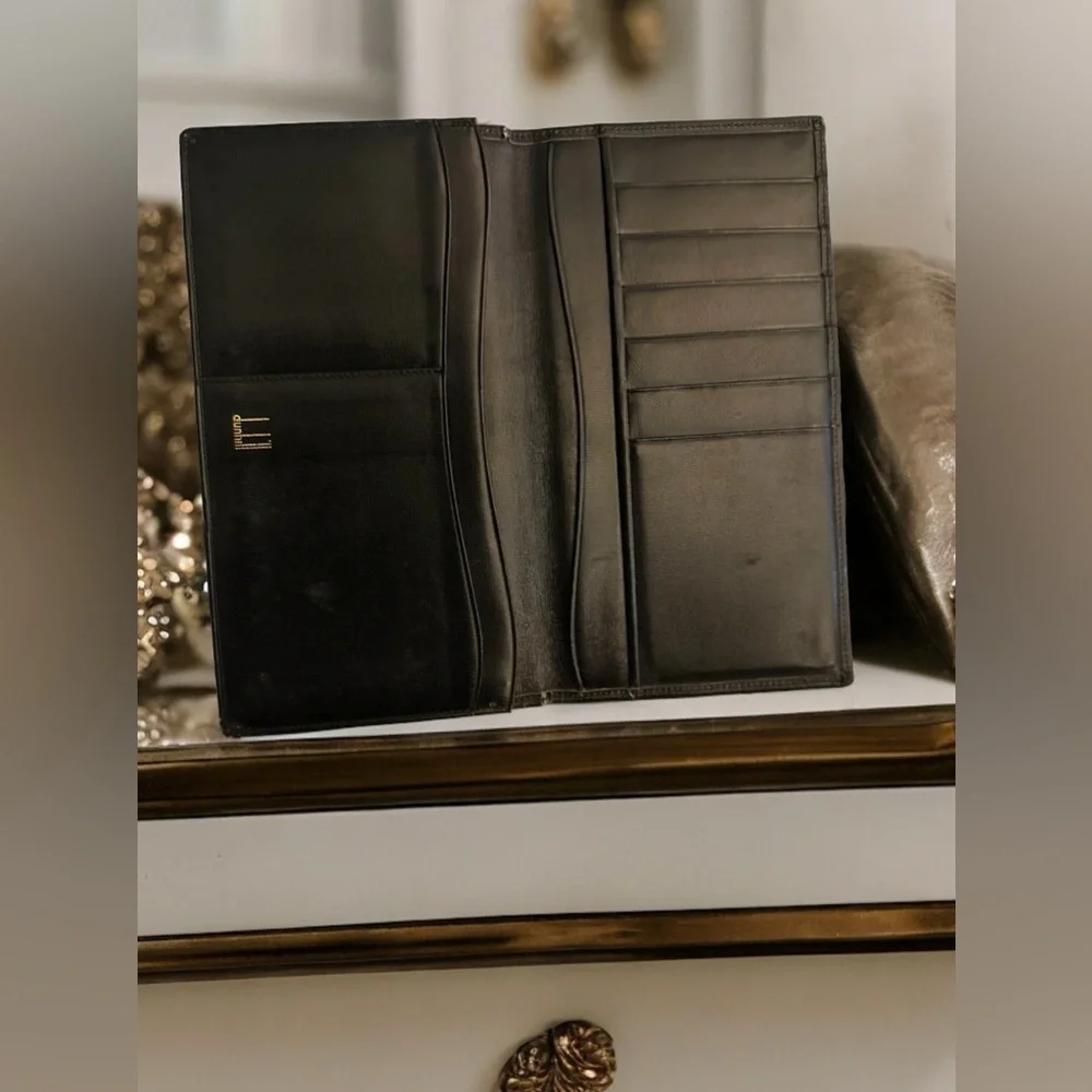 Dunhill unisex long slim black leather wallet